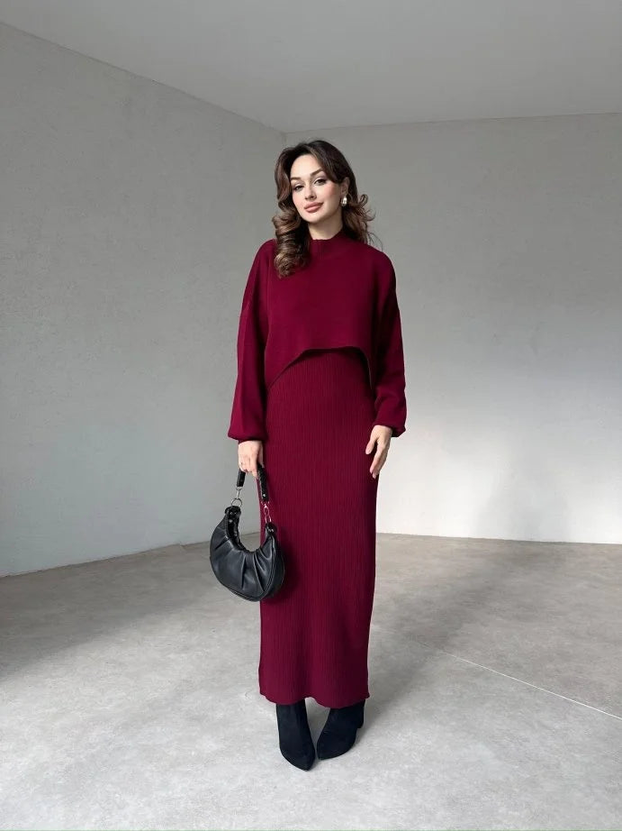 LISA - LANGÄRMELIGES KLEID UND PULLOVER IM SET